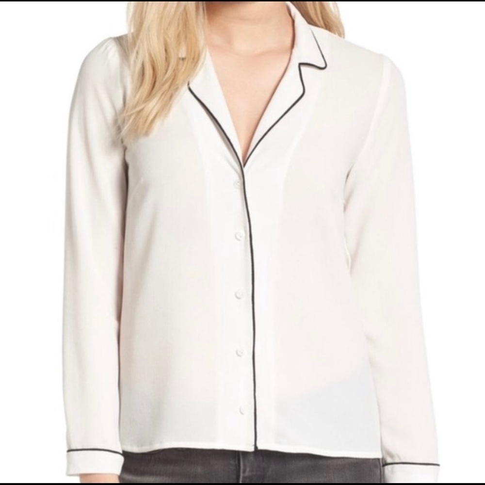 Wayf semi sheer Pajama style button front blouse size medium